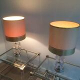 Pair of glass and chrome lamps. Circa 1970