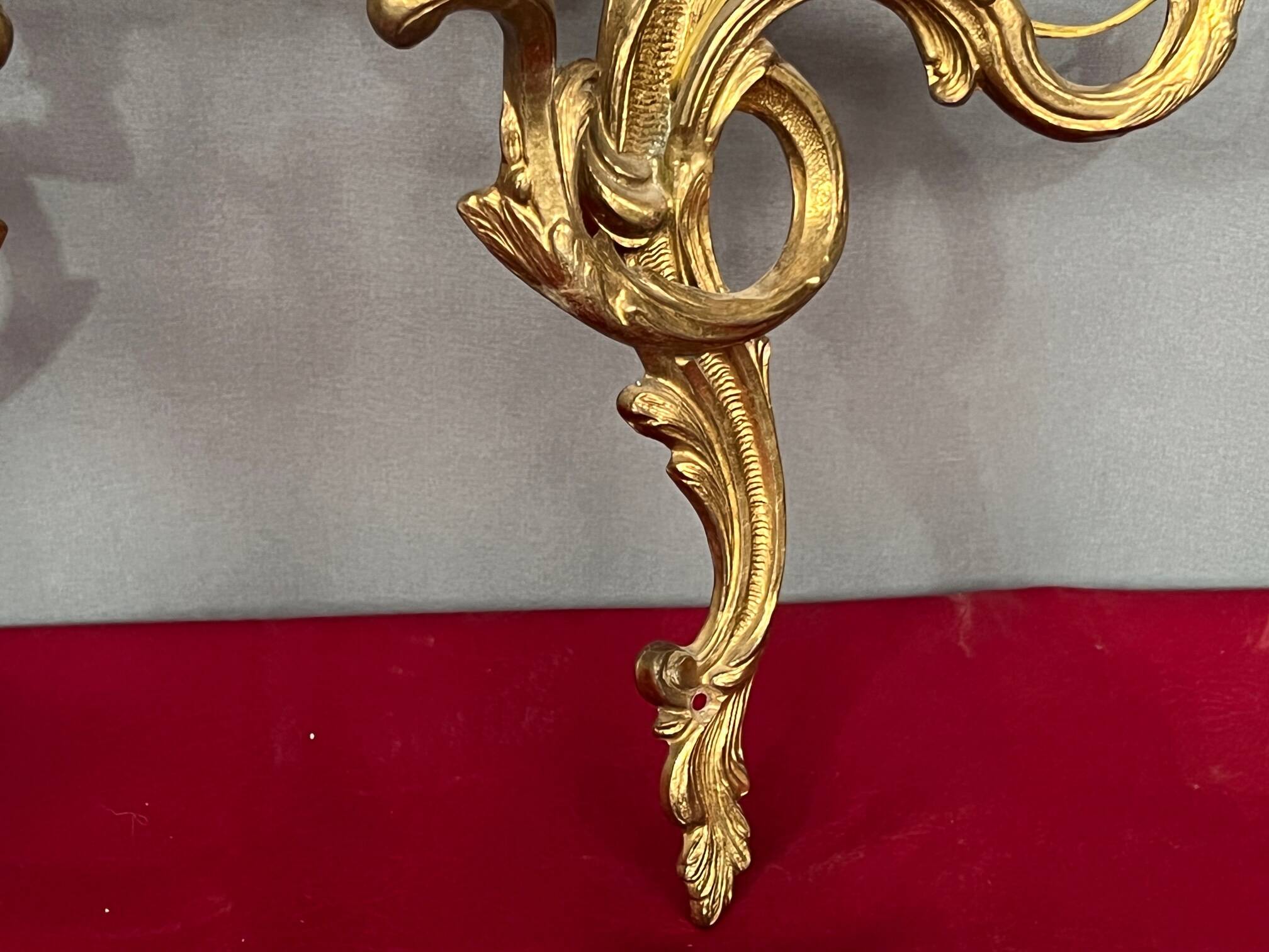 Pair of Rococo gilded solid bronze wall lights.