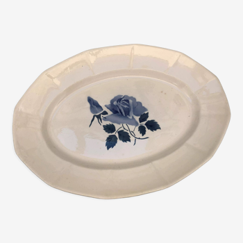 Oval dish signed Sarreguemines Digoin France number 66 with blue pink floral decoration