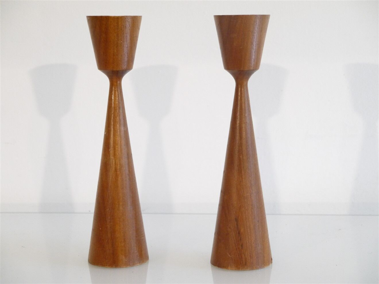 Pair of Scandinavian candle holders in teak 1960
