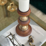 Wood and brass candle holder 1970