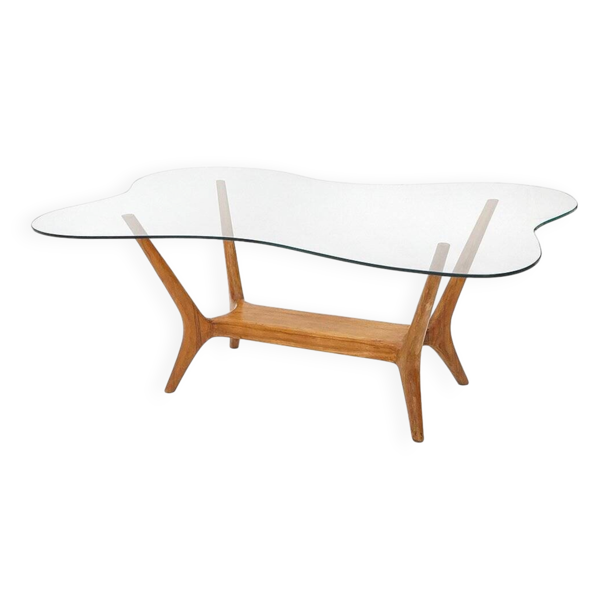 Italian coffee table in wood and glass, 1950s