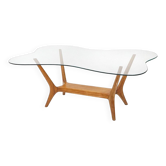 Table basse italienne en bois et verre, années 1950