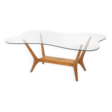 Italian coffee table in wood and glass, 1950s