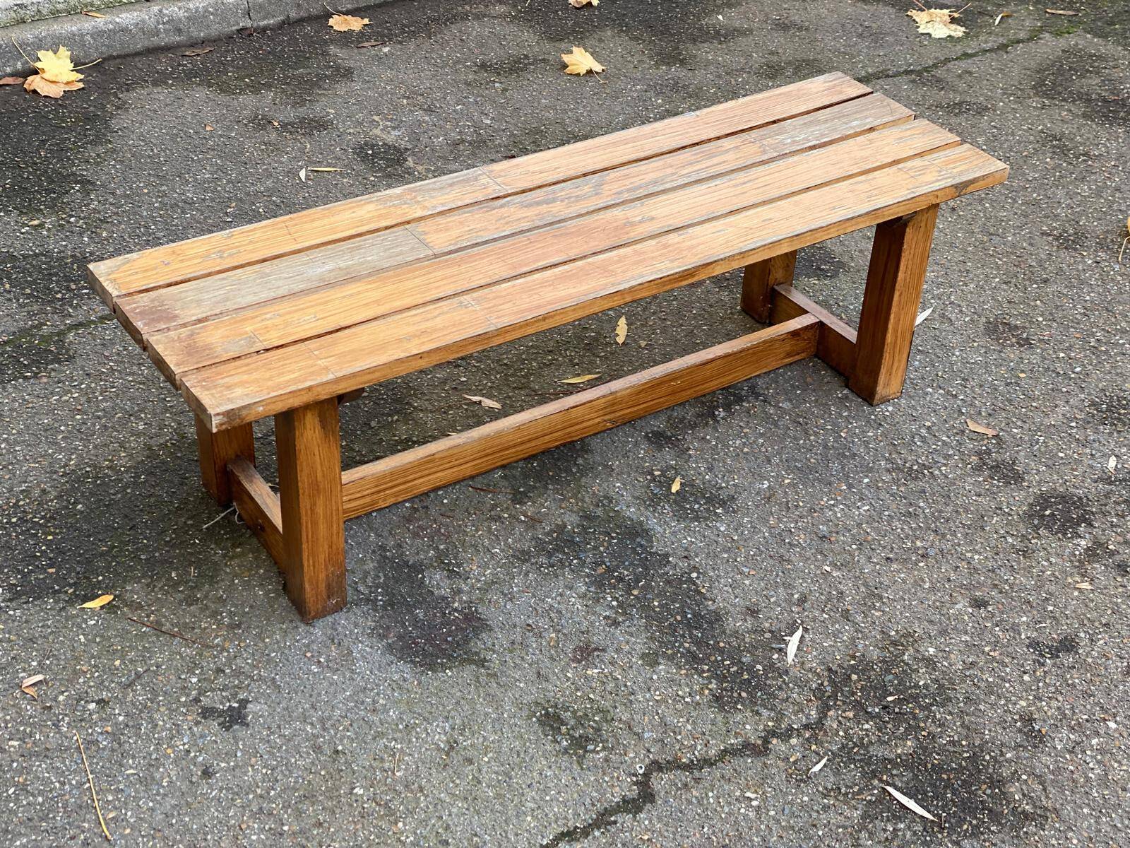 Vintage solid wood farm bench, 115cm