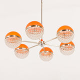 Italian Space Age chandelier with crystal glass shades, 1970s