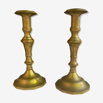 Pair of brass candelabra.