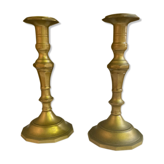 Pair of brass candelabra.