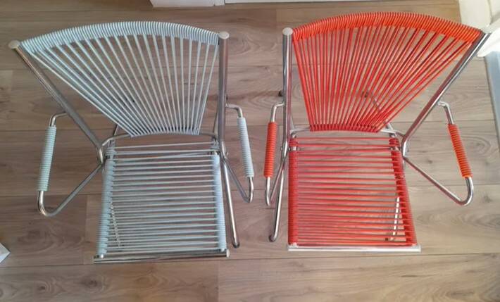 Chaises enfant " scoubidou " vintage structure métal chromé