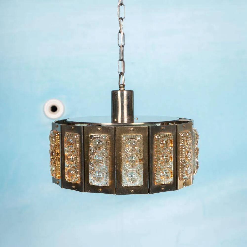 Vintage glass suspension, Danish design, mid-century hanging.