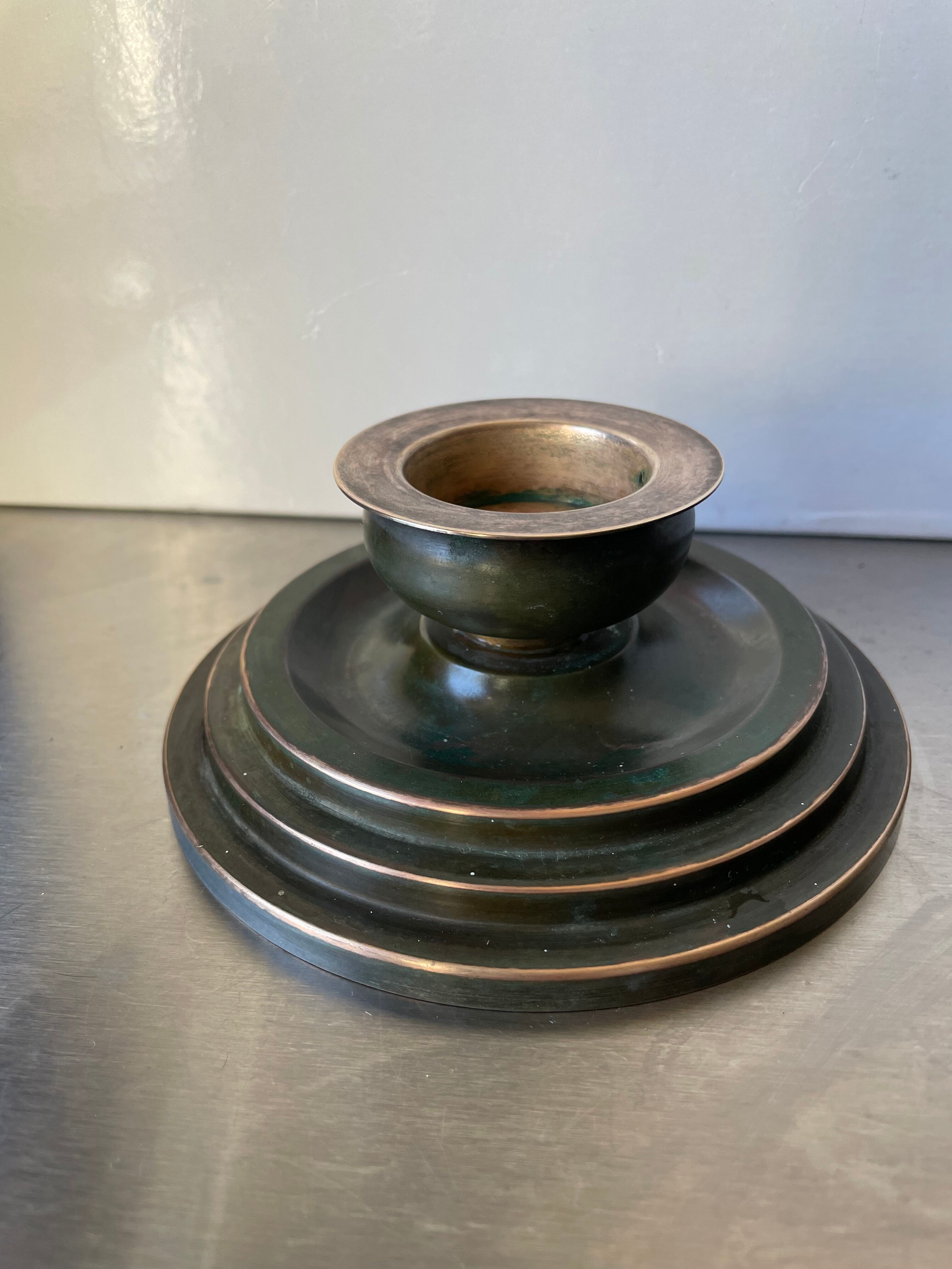 Pair Art Deco Swedish Grace  candleholder  Verdigris Bronze