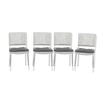 4 chaises vintage en métal chromé et skai gris