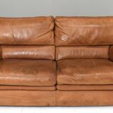 Roche Bobois sofa in tan/cognac patinated leather - France, circa 1970/80