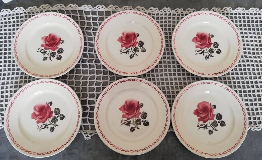 Ensemble 6 assiettes plates vintage Badonviller "Germaine"
