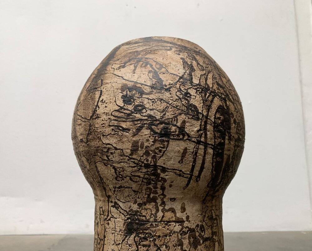Brutalist Mid-Century Vase in German Ceramic by Gerhard Liebenthron, 1977