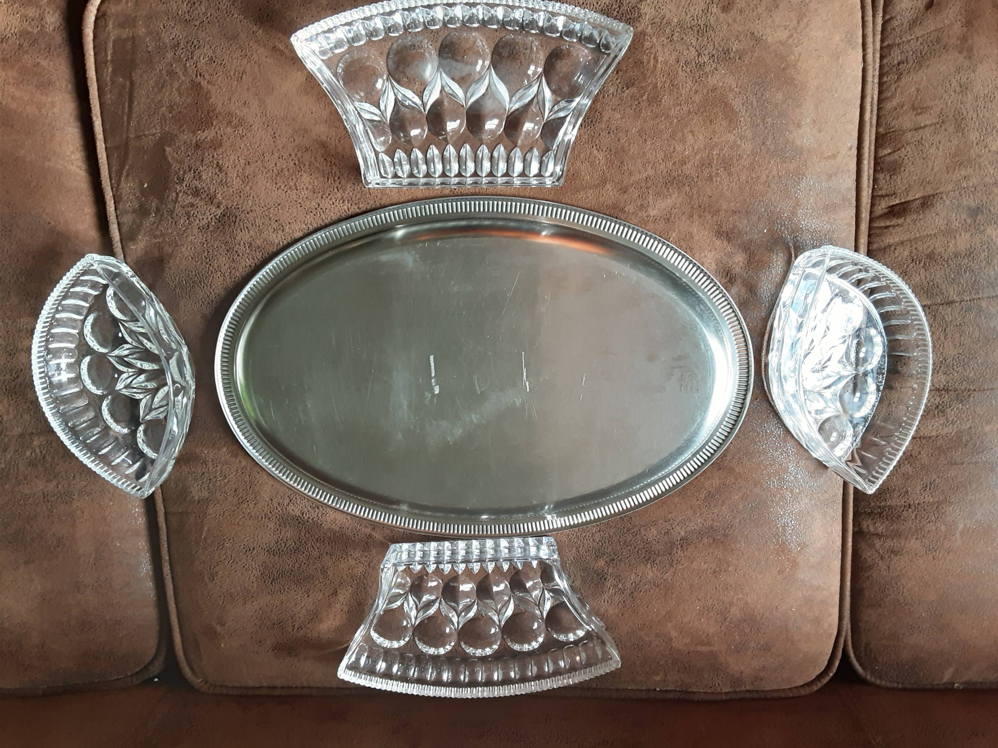 Metal dish with crystal compartments