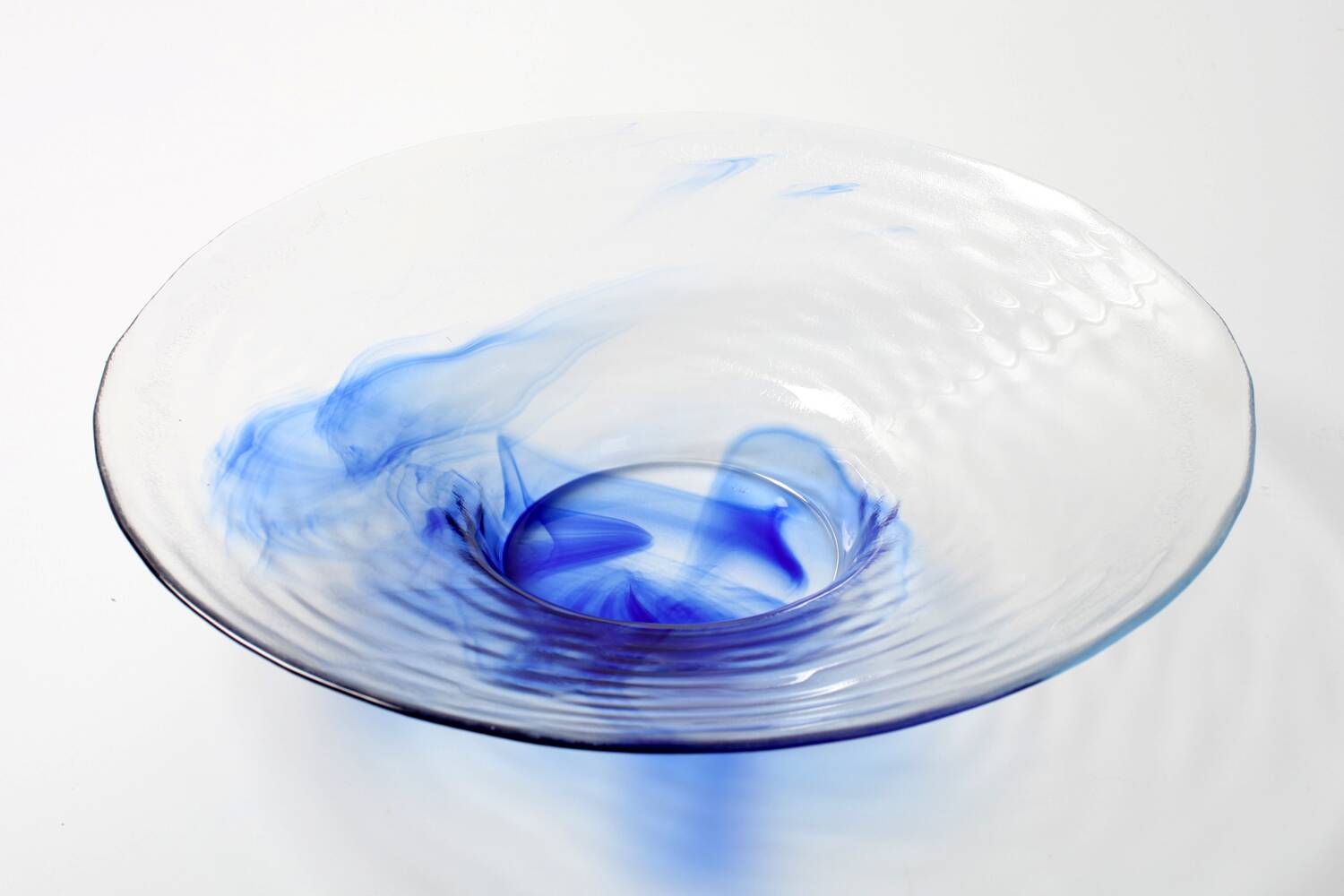 Vintage Bormioli Rocco Blue Swirl Glass Bowl, Mid-Century Italian Art Glass