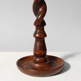 Pair of French Barley Twist candlesticks in wood with silver-plated bobeche