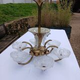 Antique Art Deco brass and glass chandelier