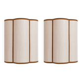 Pair of jute wall sconces with velvet trims.