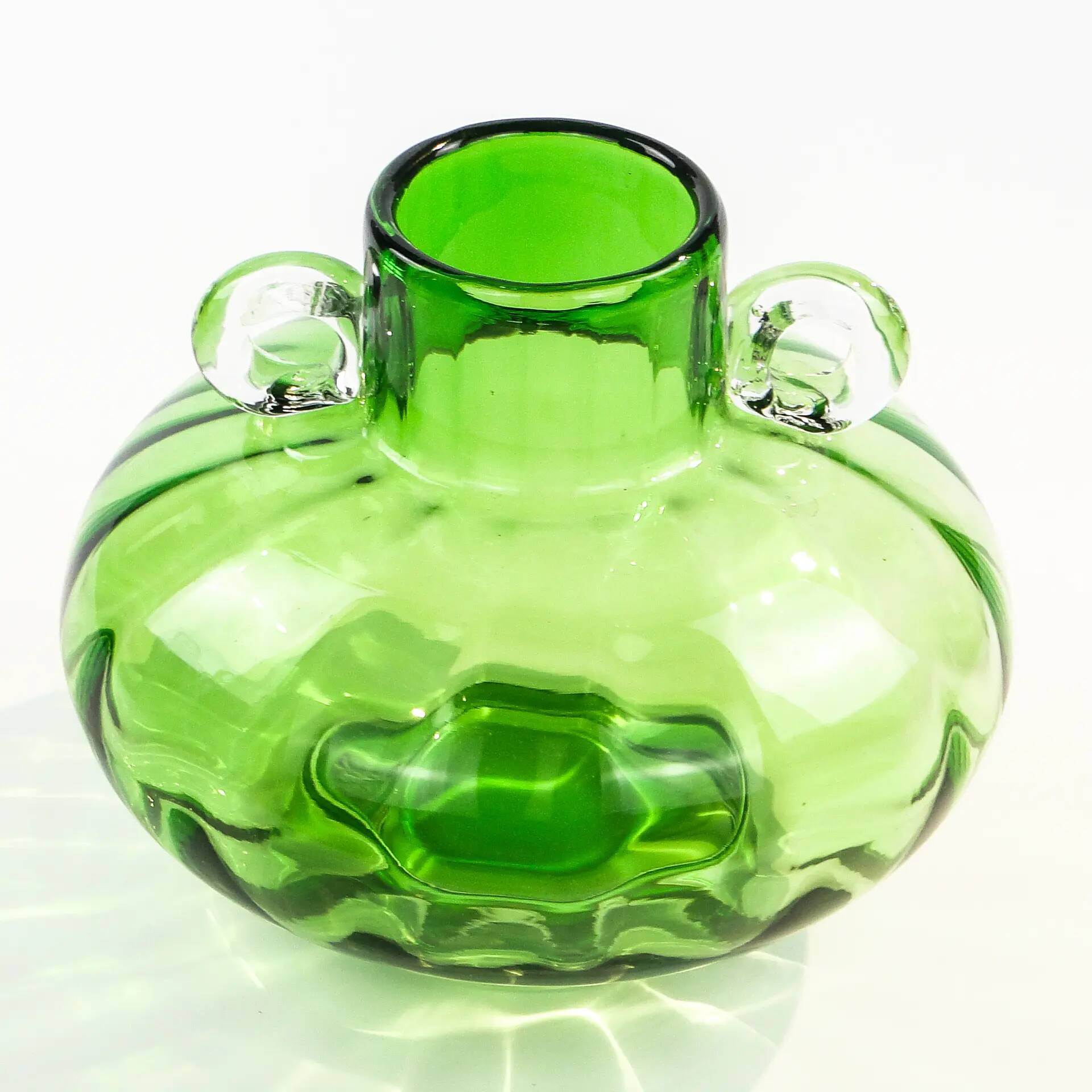Mid-century modern vase, turquoise glass, Poland, 1970s