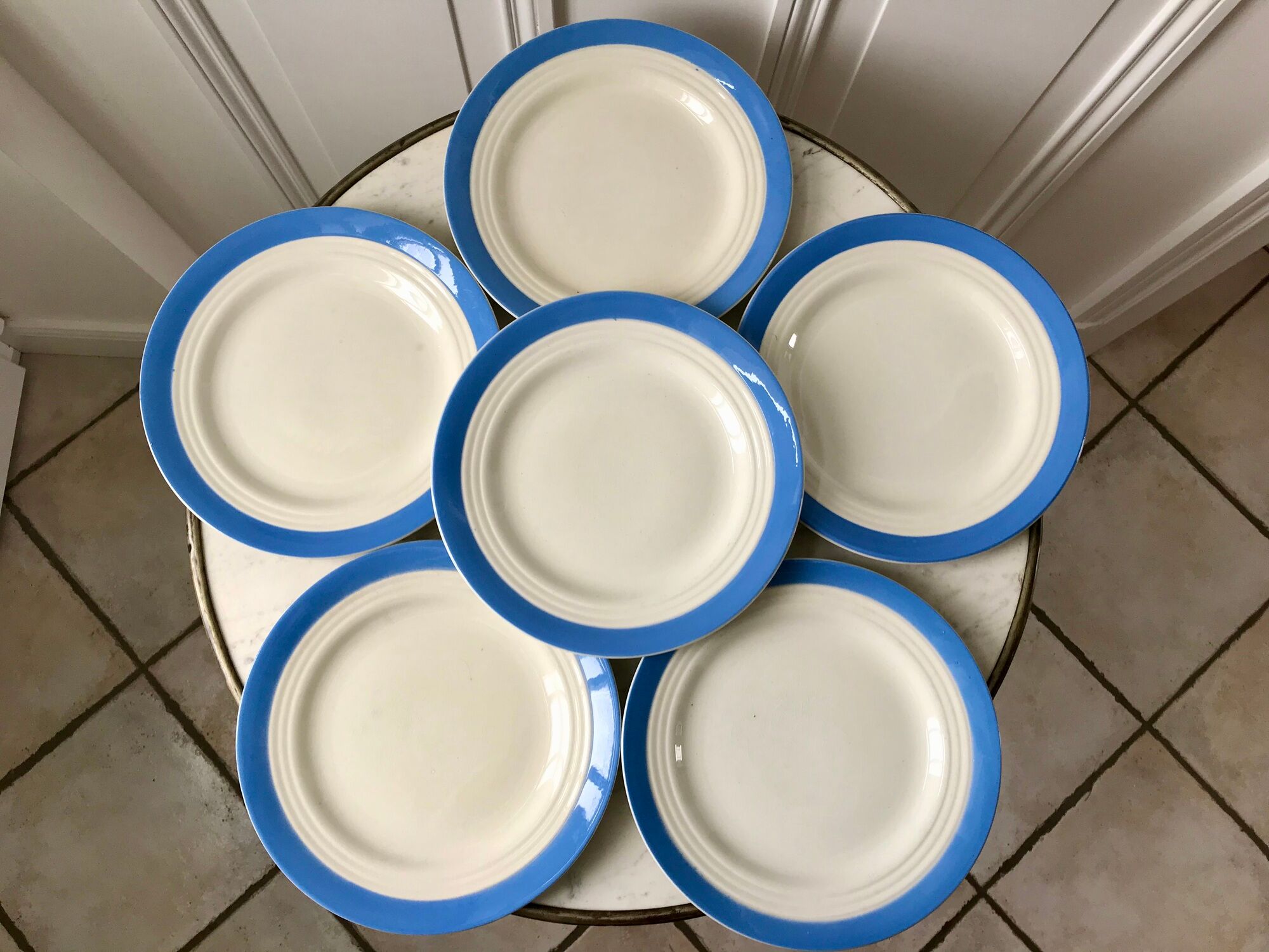lot of 6 flat plates sky blue Saint-Amand model "Languedoc" 50s