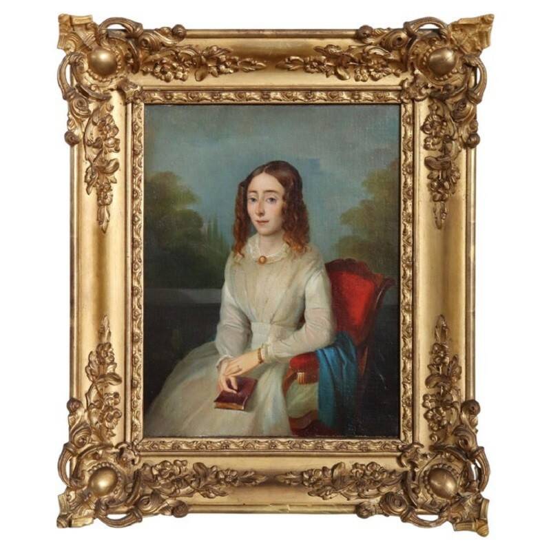 Portrait Of A Young Woman With A Book, Oil On Canvas, Italy, 19th Century