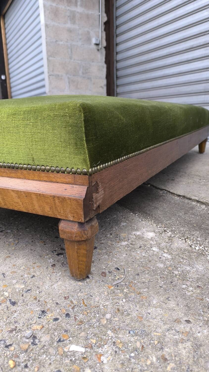 1920s velvet and oak bench