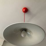 Space Age red metal saucer pendant light from the 70s-80s