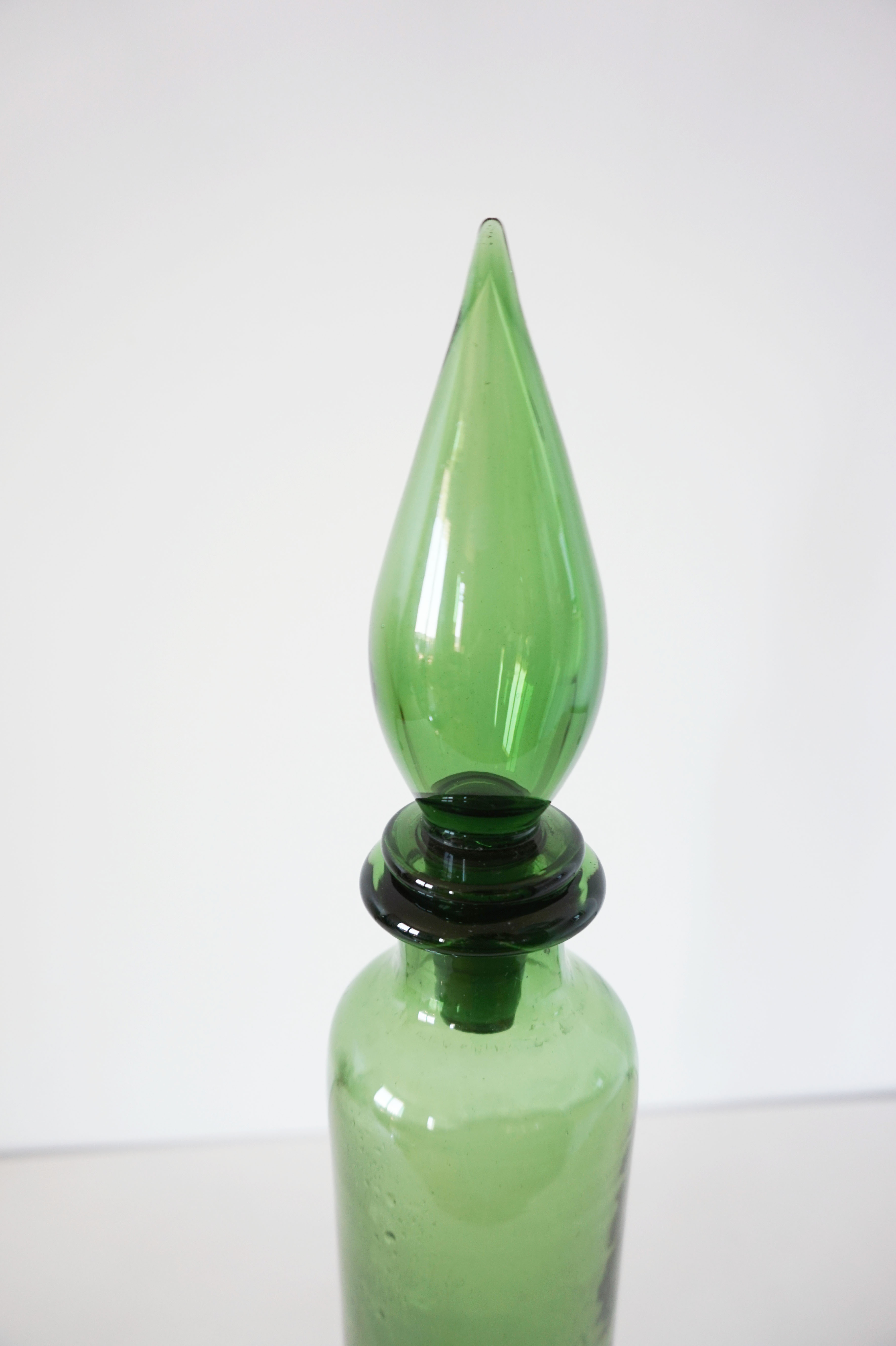 Italian decanter in green blown glass empoli