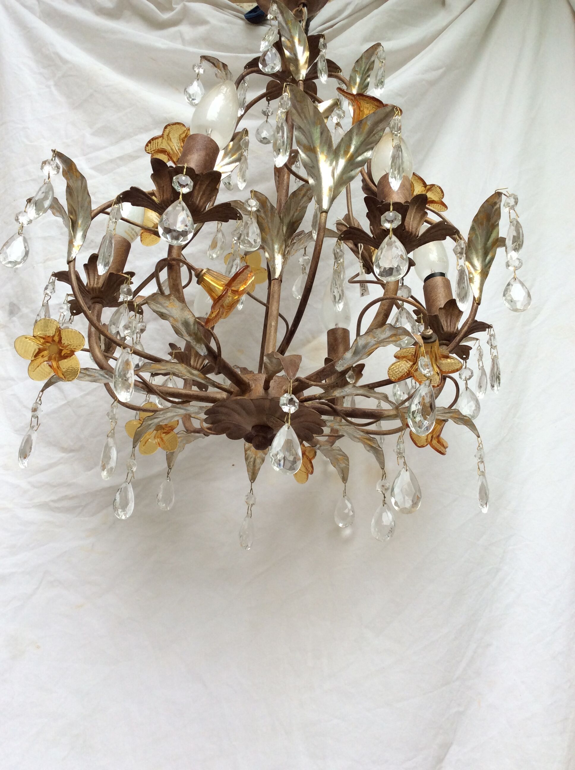 Chandelier metal pendants and florets firenze color glass