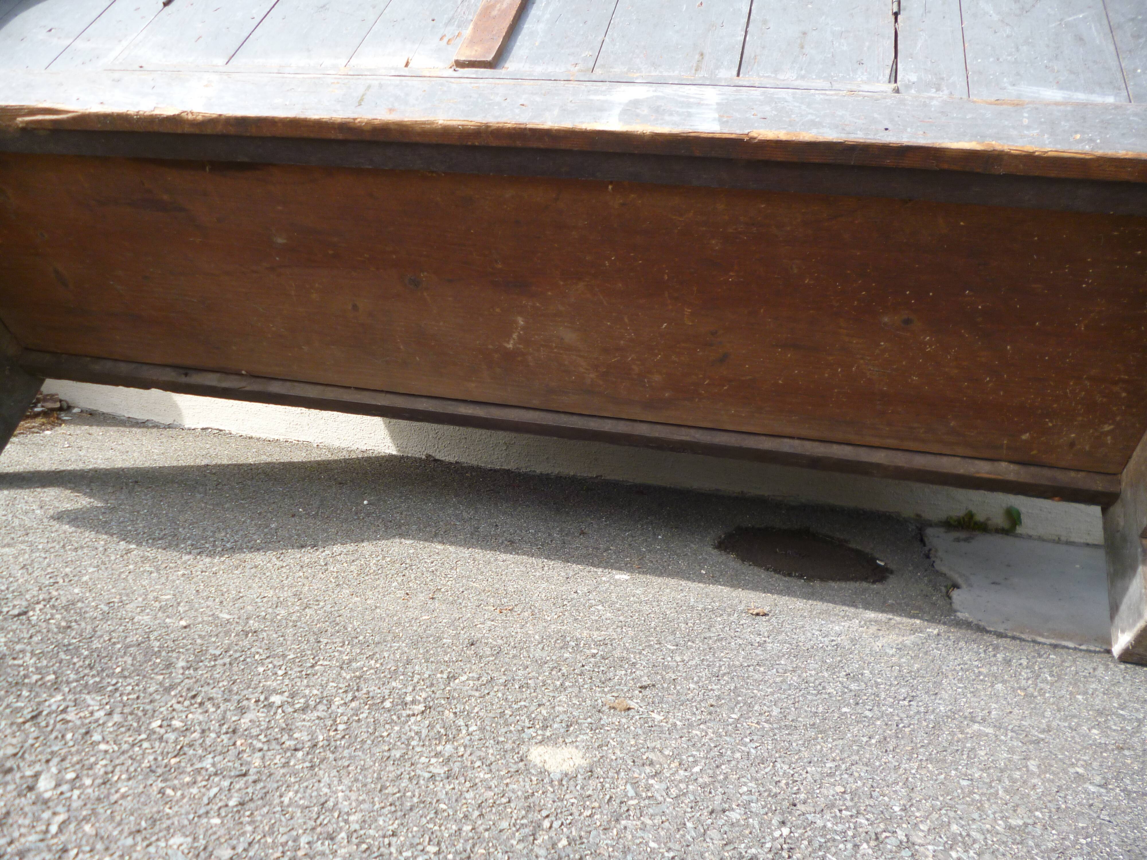 Peugeot brand old green patina wooden workbench