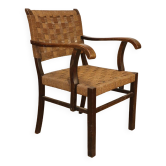 Vintage armchair in braided rope and bentwood, 1960s