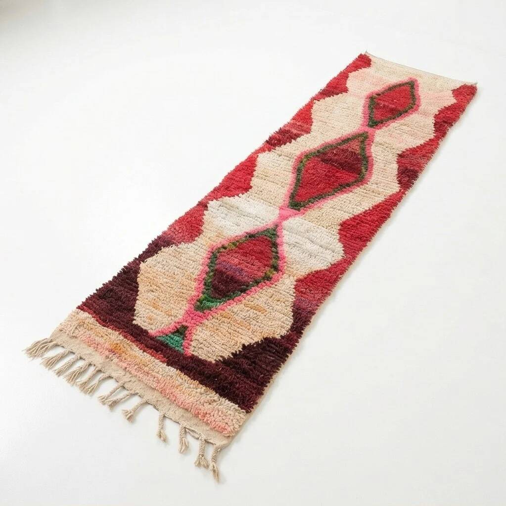 Red and beige Berber hallway rug 75 x 280 cm