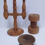 Three Scandinavian wooden candle holders, vintage design