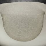 Low Mid-Century Scandinavian Modern Oak & Fabric Armchair with Rounded Backrest, 1960s