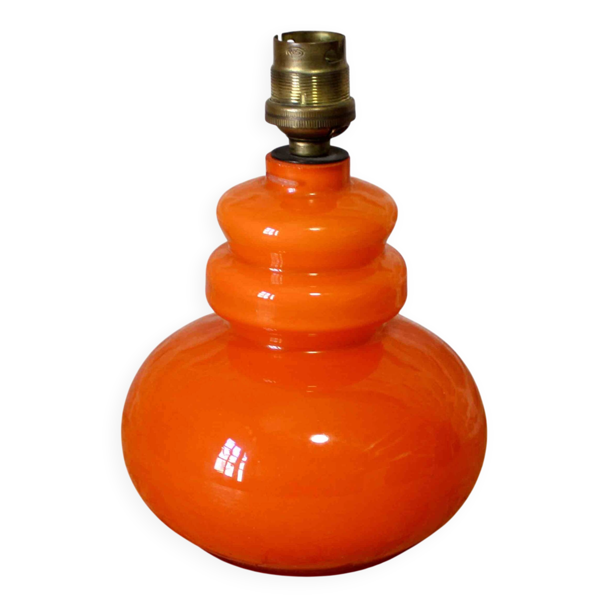 Pied de lampe en verre opalin orange