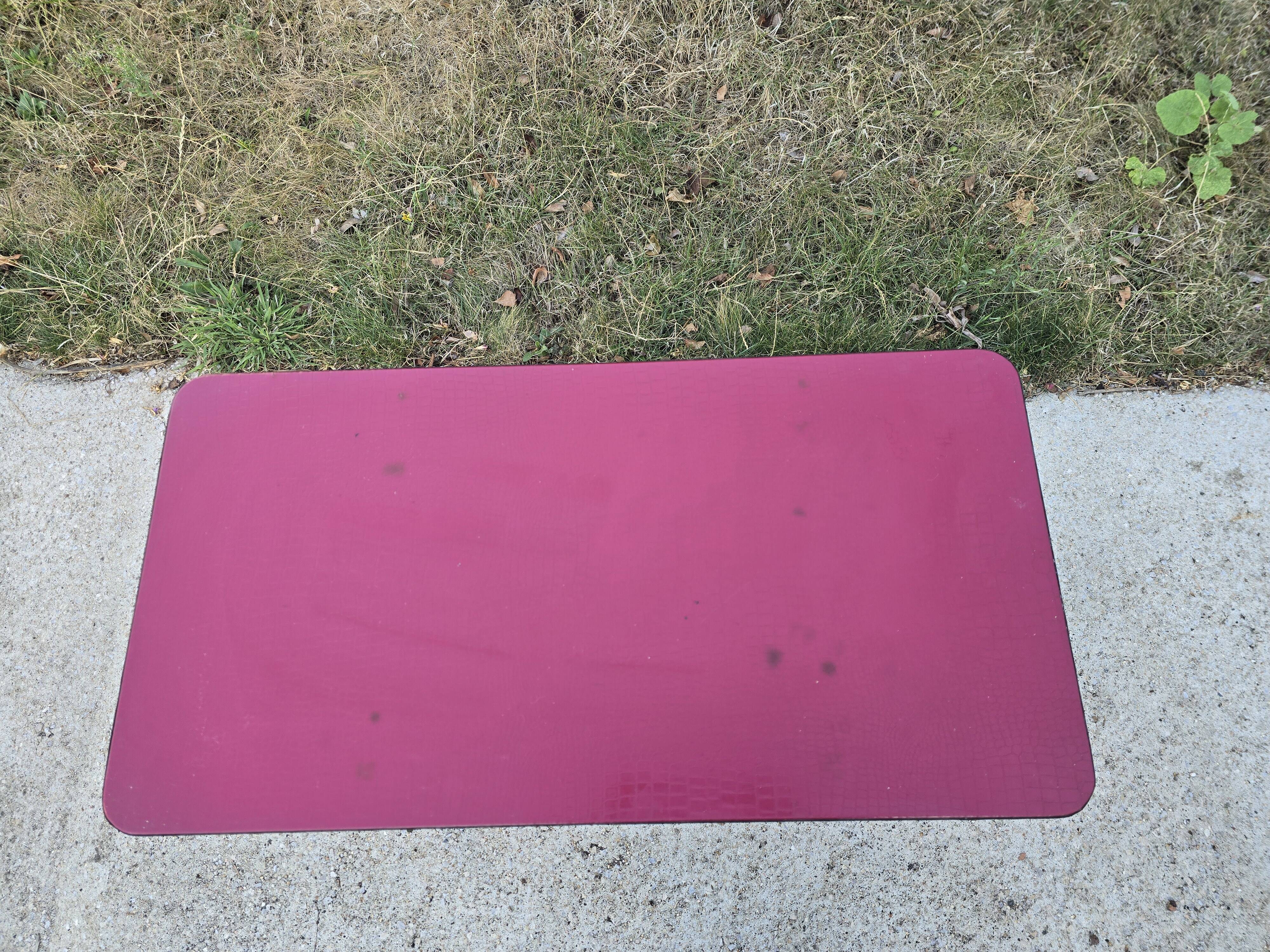 occasional table on wheels - red faux leather - vintage