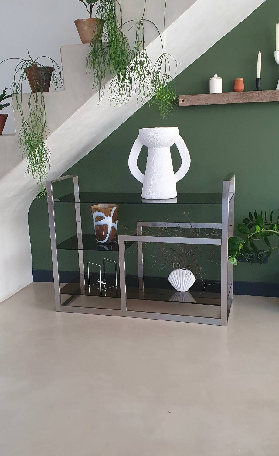 Metal and smoked glass console 1970