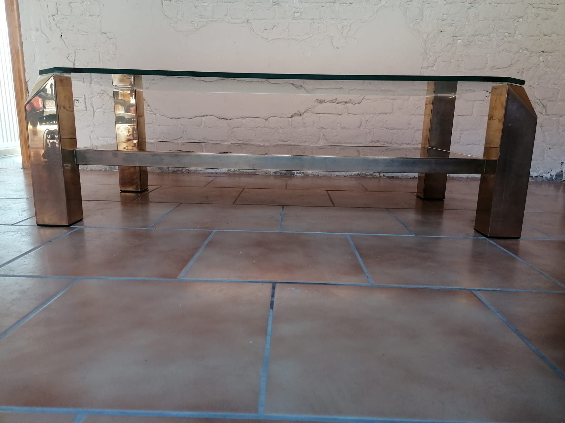 Gold-gold vintage coffee table fin 23carats by Belgo Chrome