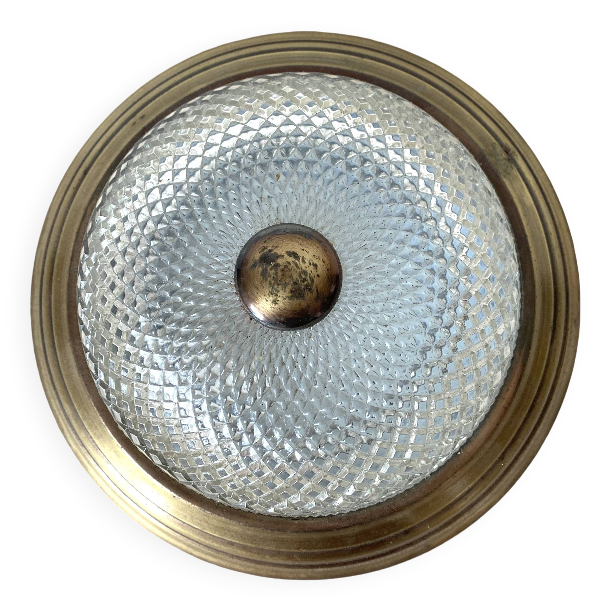 Vintage round glass and metal ceiling light