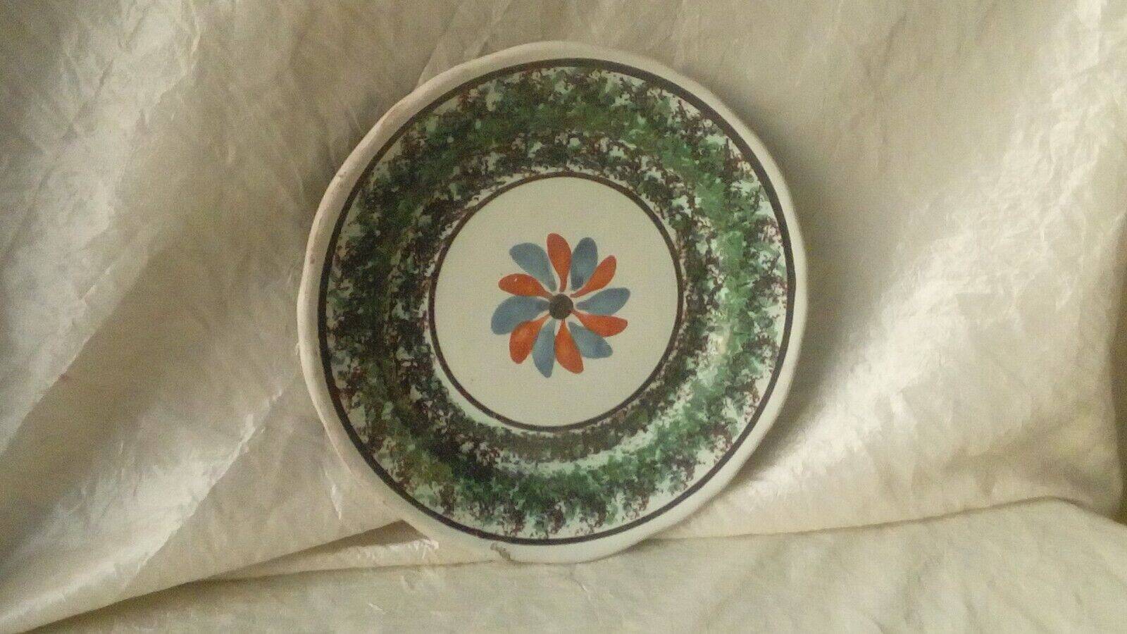 Earthenware plate from forges leseaux cul noir sponge decoration late 19th century