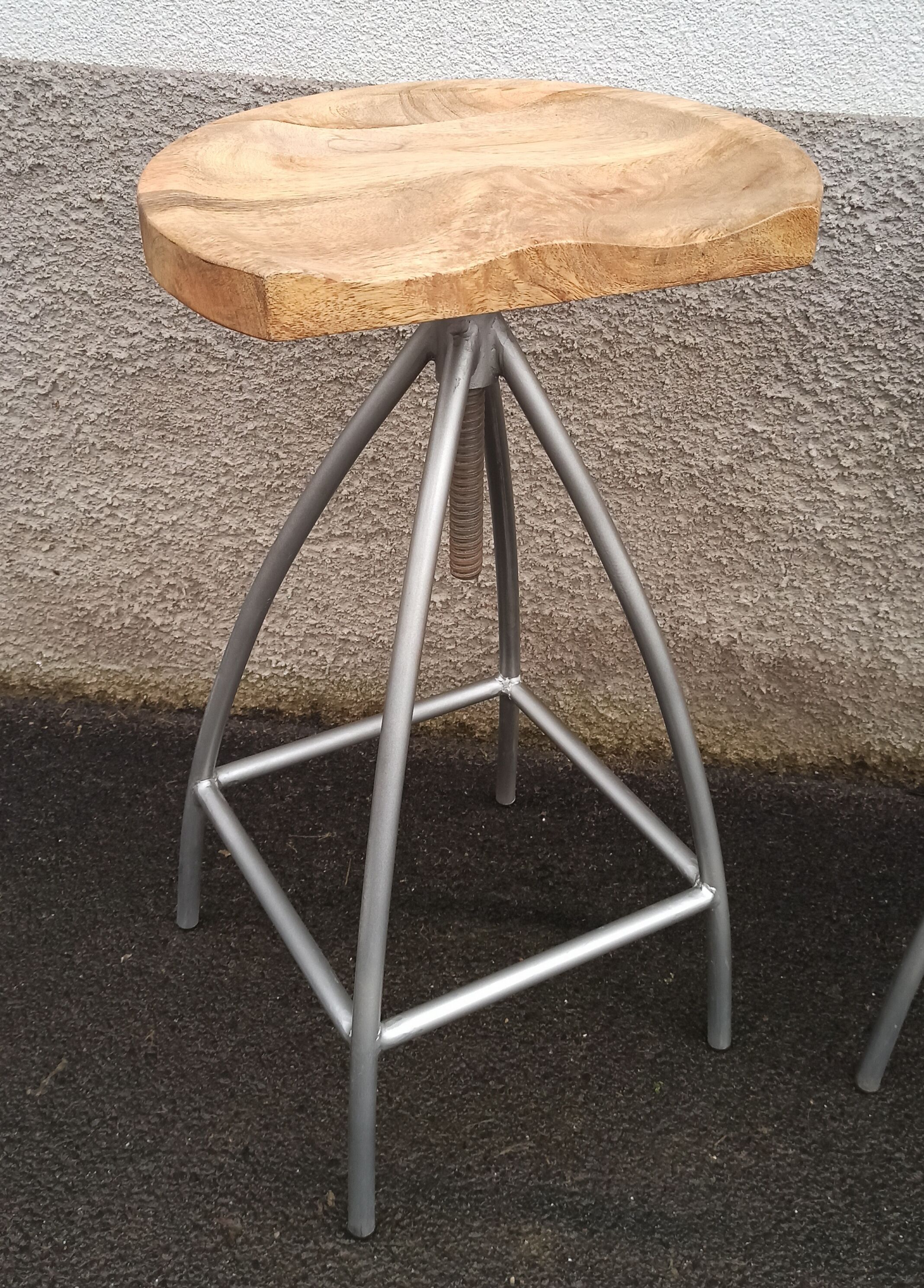 Set of 6 wooden stools with adjustable metal legs
