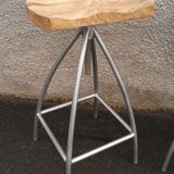 Set of 6 wooden stools with adjustable metal legs