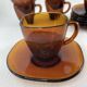 Service of 6 coffee cups and saucers Vereco amber glass design 1970