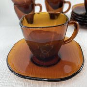 Service of 6 coffee cups and saucers Vereco amber glass design 1970