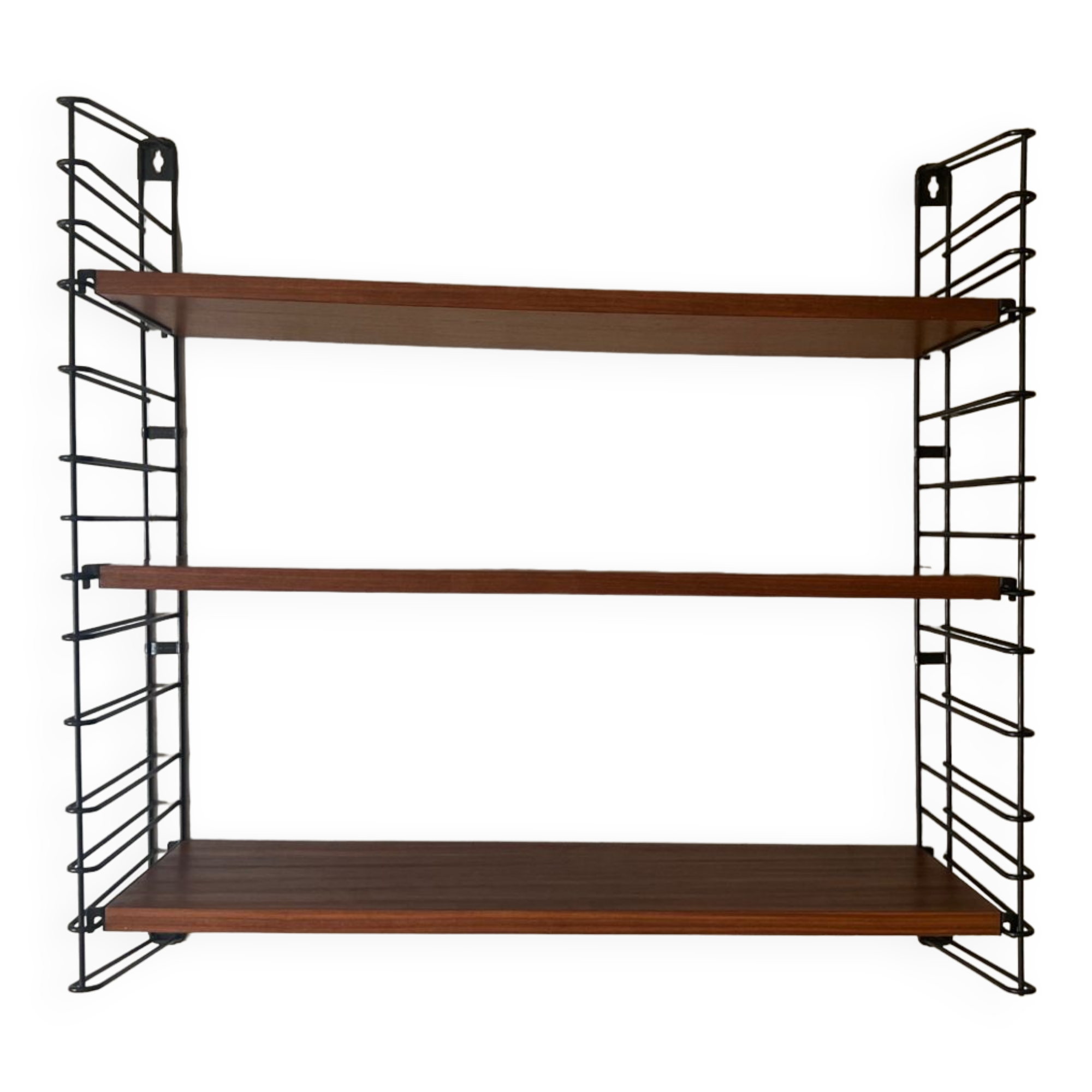 Scandinavian wall bookcase 3 teak shelves, tomado Holland 1970