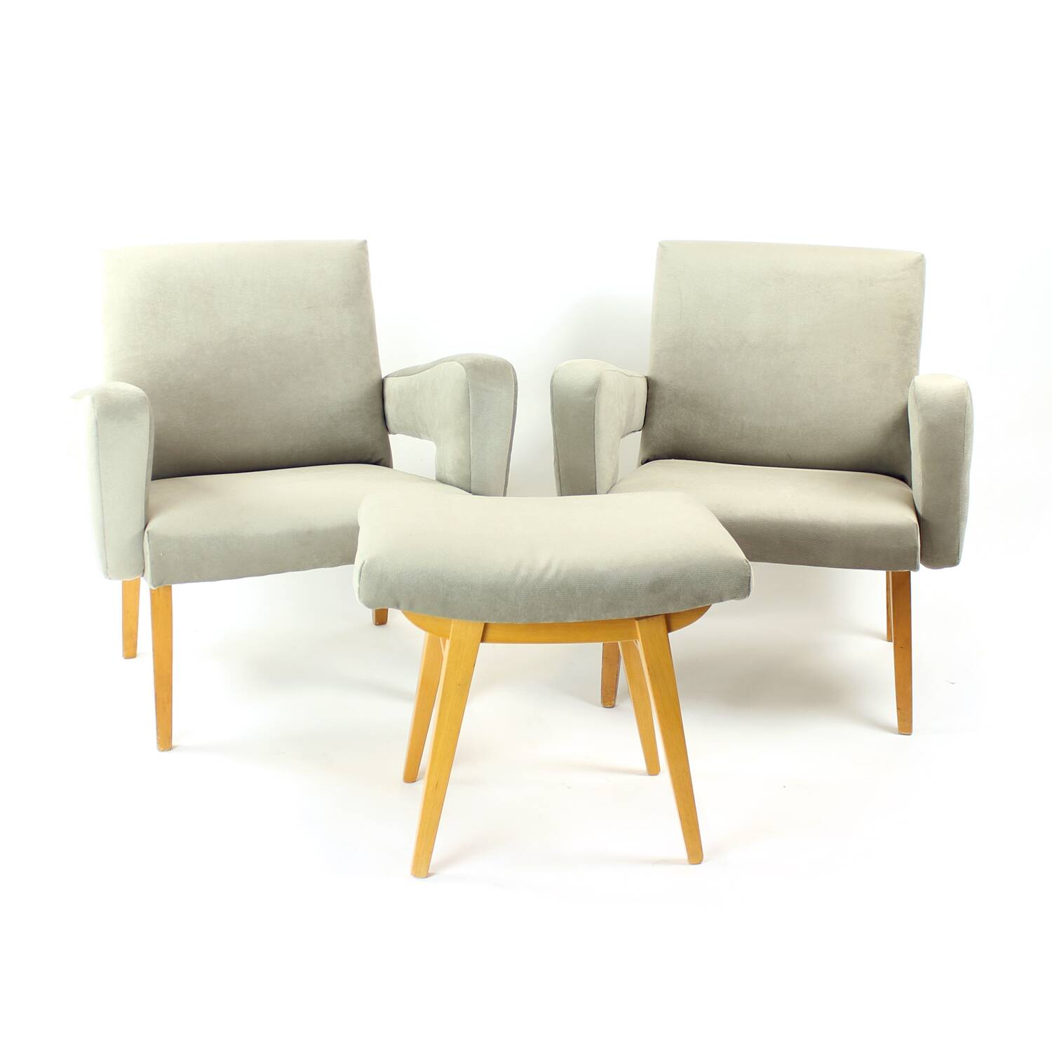 Ensemble de deux fauteuils avec tabouret du milieu du siècle, Tchécoslovaquie, années 1960