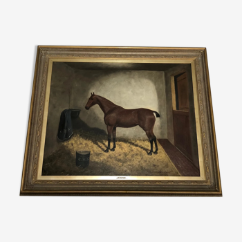 Portrait à l'huile d'un cheval anglais "Jennie" classé Frederick Albert Clark