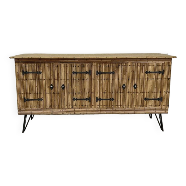 Enfilade vintage style Audoux Minnet en rotin